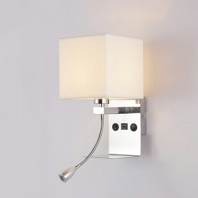 Stainless-Steel Rectangle Wall Sconce 2 Head Minimalist Wall Mounted Lamp with White Fabric
