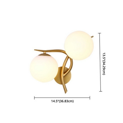 Ultra-modern Milky Glass Round Wall Mount Lamp 2 Lights Bedroom Sconce Lights