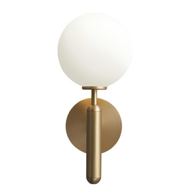 White Glass Globe Wall Sconce Single Bulb LED Modern Stylish Wall Lamp in Brass for Living Room