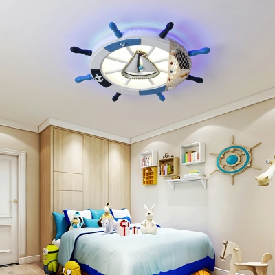 Wooden Ceiling Light Fixture Boy Girl Bedroom Creative Rudder Shape Flush Mount Light
