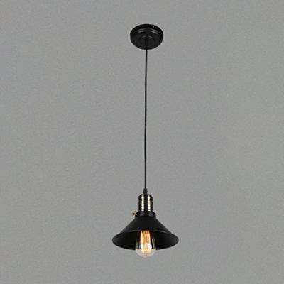 1 Light Saucer Hanging Lights Farmhouse Style Metal Pendant Light Fixtures With Rod in Black