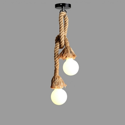 2-Light Multi Pendant Minimalistic Style Bare Bulb Shape Hemp Rope Light Fixtures