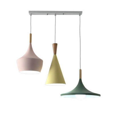 3-Light Hanging Pendant Lamp Macaron Metal Shade Hanging Light in Pink-Yellow-Green