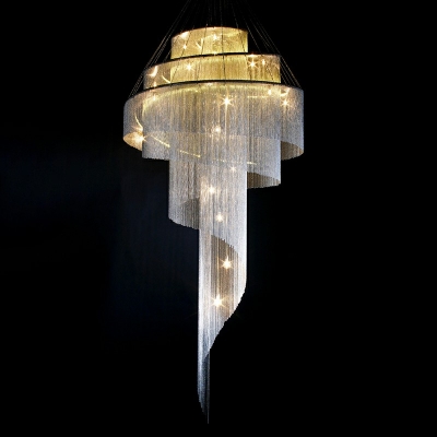 4-Bulb Metal Cord Chandelier Lighting Art Deco Aluminum Shade Pendant Light for Living Room