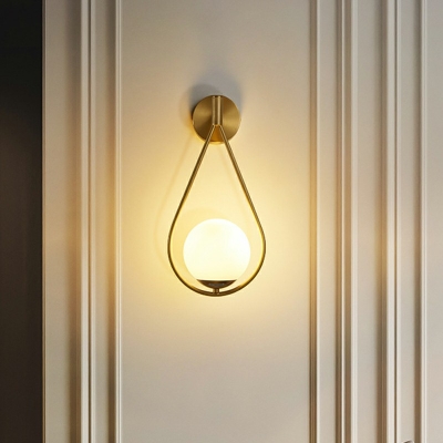 Armed Wall Mounted Light Modern Special Copper and White Glass Shade Light for Bedroom