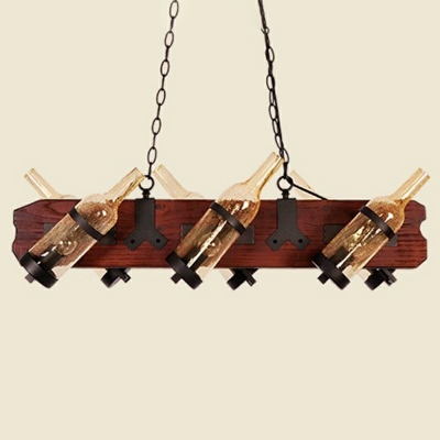 Bottle Chandelier Lodge Iron and Wood 6 Heads Ceiling Pendant Light with Chain for Cafe