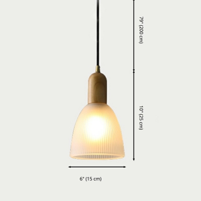 Bowl Shaped Glass Hanging Light Wood Simple Nordic Style Retro Pendant Ligght for Study Kitchen