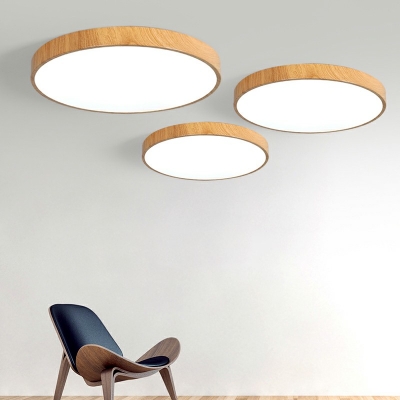 Contemporary Acrylic LED Ceiling Light Round Shaped Wood Flush Mount Light for Bedroom