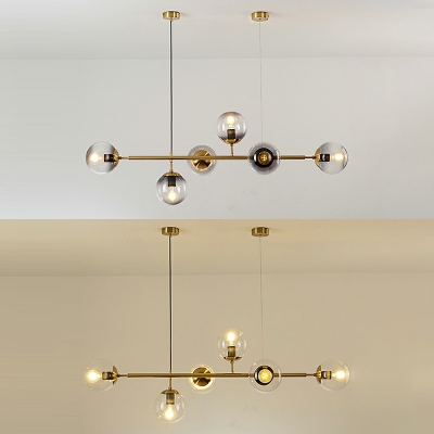 Contemporary Island Light Spherical Glass 6-Bulb Pendant Lighting Fixture with Gold Finish