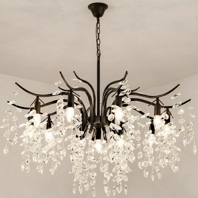 Countryside Clear Crystal Chandelier Lighting Branches Shaped Hanging Light Fixture for Dining Room