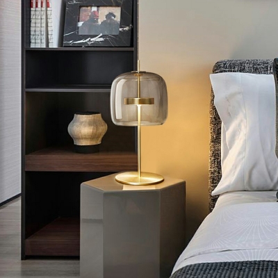 Cup Shape Bedside Task Lighting Glass LED Modern Night Table Lamp with Circle Metal Base