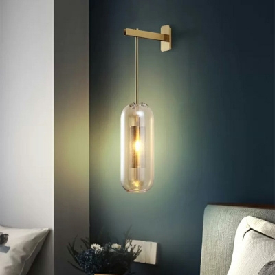 Cylinder Clear Glass Wall Lamp Modern 1 Bulb Sconce Lighting with Inner Mesh Cage