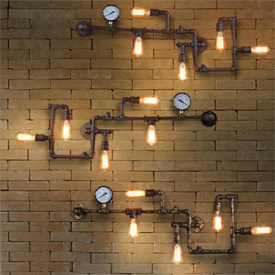 5 Lights Exposed Vintage Wall Mounted Lamp Metal Industrial Wall Sconce