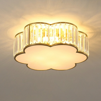 Flower Shade Bedroom Flush Mount Lighting Traditional Crystal in Gold Ceiling Light