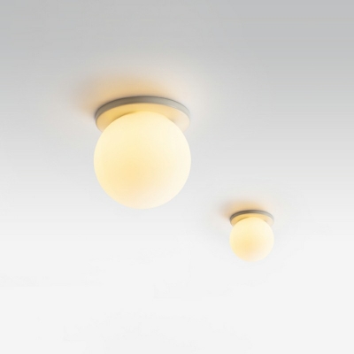 Hammered White Glass Orb Ceiling Lamp Simple LED Flush Mount Light Fixture in Gold for Bedroom