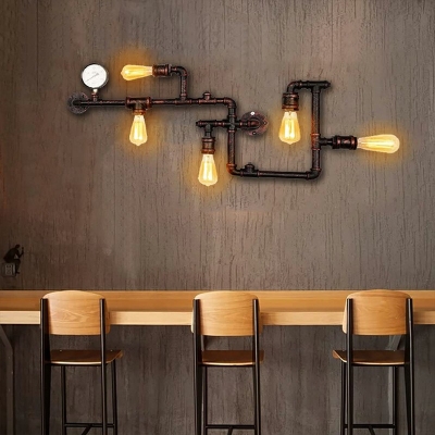 Industrial Loft Style 5-Bulb Twisted Pipe Wall Sconce Lamp Fixture Wrought Iron Wall Mounted Light for Bar