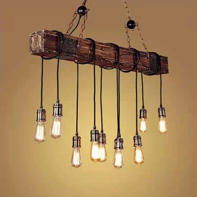 Industrial Style Bare Bulb Island Pendant Lights Wood Restaurant Bar Hanging Pendant Lights