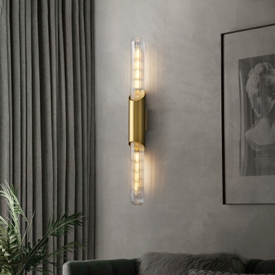 Industrial Style Cylinder Shaped Wall Lamp Glass 2 Light Wall Light for Bedroom
