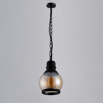 Industrial Style Globe Shaped Pendant Light Glass 1 Light Hanging Lamp in Amber
