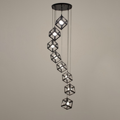 Industrial Style Square Shaped Multi-Light Pendant Light Metal 8 Light Hanging Lamp