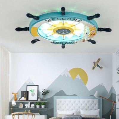 Kid's Room Ceiling Flush Light with Rudder Wood Shade Nautical 2.5