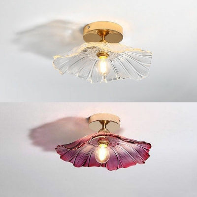 Modern Style Flower Shaped Semi Flush Mount Light Glass 1 Light Ceiling Light for Bedroom