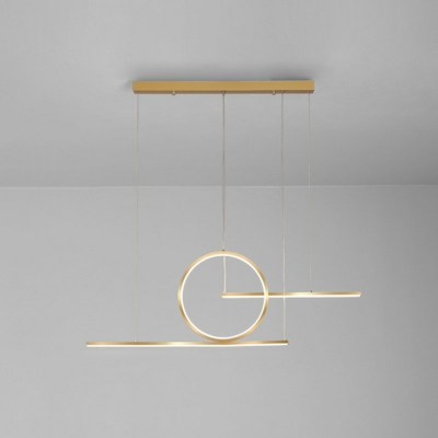 Modern Style Gold LED Hanging Light Fixture with Linear Ring Island Lamp for Kitchen Island