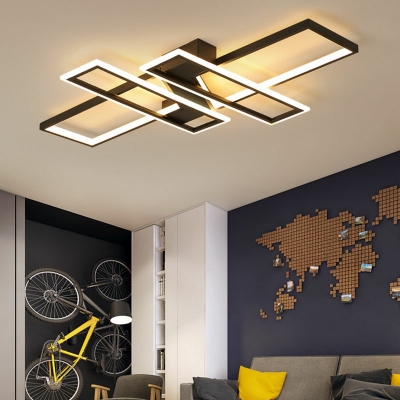 Modern Style Rectangle Shaped Flush Mount Light Metal 4 Light Ceiling Light for Bedroom