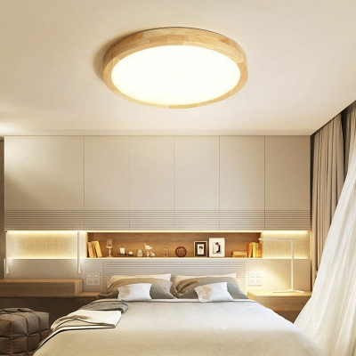 Modern Style Round Shaped Flush Mount Light Wood 1 Light Ceiling Light for Living Room