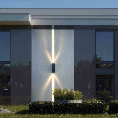 Modern Waterproof Outdoor Wall Lighting Rectangle Warm Light Metal Sconces in Black