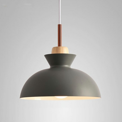 Nordic Style LED Pendant Light Wood Metal Macaron Bowl Shaped Hanging Light for Dinning Room