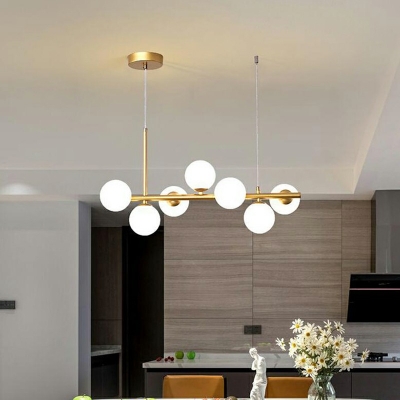 Post-Modern Black/Gold Linear Hanging Lamp Opal Ball Glass Island Pendant Bar Pendant Light