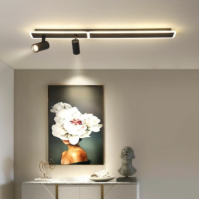 Rectangle Flush Mount Lamp 4 Lights Modern Dimmable Metal and Acrylic Shade Ceiling Light for Hallway