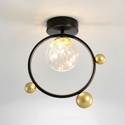 Single-Bulb Clear Glass Ceiling Mounted Lamp Ball Mini Flush Light for Balcony