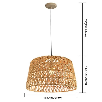 Single-Bulb Hemp Rope Hanging Light Drum Shape Pendant Lighting for Kitchen Dining Room