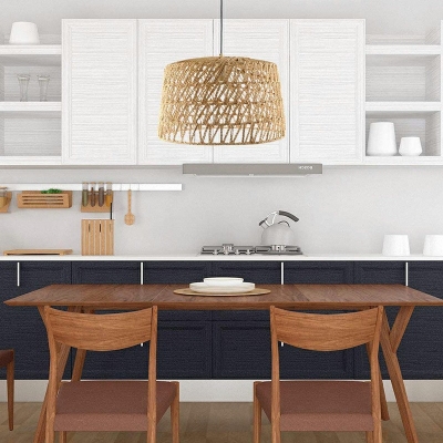 Single-Bulb Hemp Rope Hanging Light Drum Shape Pendant Lighting for Kitchen Dining Room