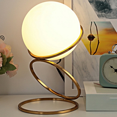 Single Light Spherical White Glass Night Light Gold Table Lamp for Bedroom