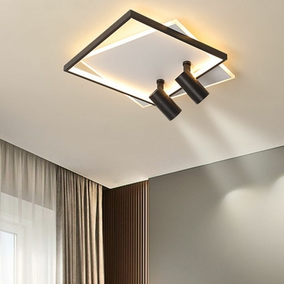 Square Flush Mount Lamp 4 Lights Modern Dimmable Metal and Acrylic Shade Ceiling Light for Bedroom