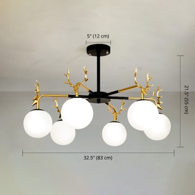 Traditional Style Chandelier Pendant Light Buckhorn Decoration with 6-Light in Black