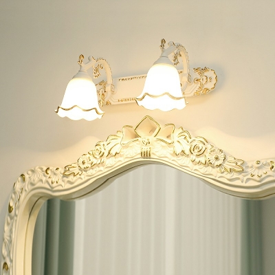 Traditionalism Style Milk Glass Vanity Light Fixture Metal Bell Shape Bathroom Wall Mounted Light