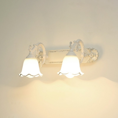 Traditionalism Style Milk Glass Vanity Light Fixture Metal Bell Shape Bathroom Wall Mounted Light