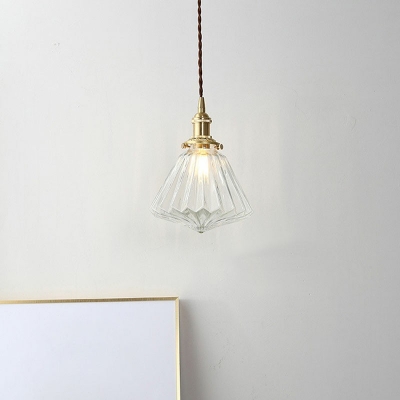 1-Light Hanging Light Industrial-Style Schoolhouse Pendant Shape Prismatic Glass Light Fixtures