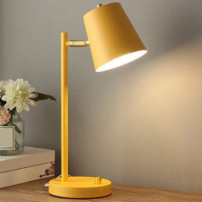 Barrel Night Table Lamp Modernism Single Light Desk Lighting with Round Shape Pedestal