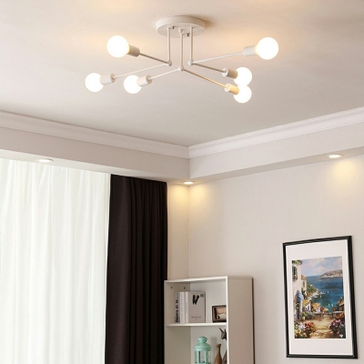 Bedroom Semi Flush Ceiling Light Postmodern Metal 6-Bulb Flush Chandelier