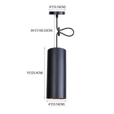 Black Tube Hanging Lamp Rustic Single-Bulb Bistro Ceiling Pendant Light Aluminum Shade