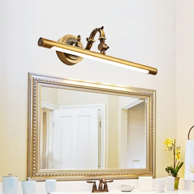 Brass Metallic Bar Vanity Light Contemporary LED Rotatable Wall Mount Lamp with Curved Arm