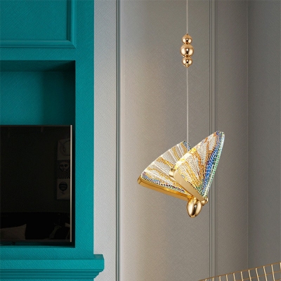 Butterfly Pendant Light Fixture Modernist Arcylic Golden Finish Suspension Lamp in Natural Light