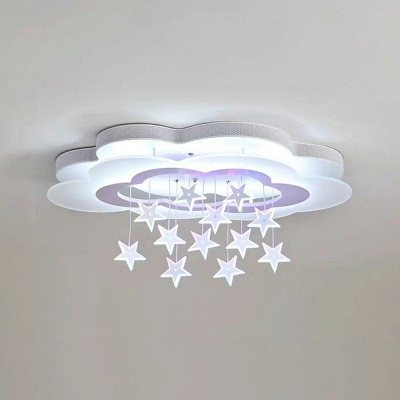 Cloud LED Chandelier Girls Bedroom Hanging with Star Flush Mount Light in White Light