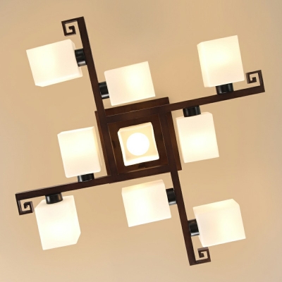 Creative Wooden Glass Ceiling Light 9 Lights for Hall Bedroom and Restaurant