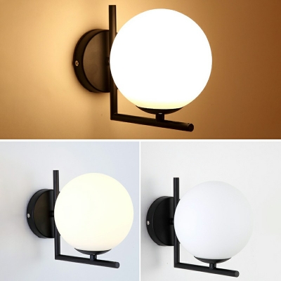 Frosted Glass Orb Wall Lighting Modern Single Light Sconce Lighting with Right Angle Arm